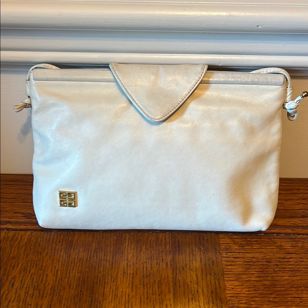 Givenchy Paris White Leather Clutch/Shoulder Bag with Gold Accent